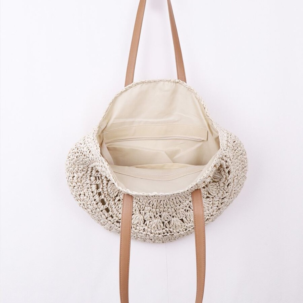 Boho Circular Large Straw Tote Summer Bag - Picture 6 of 8